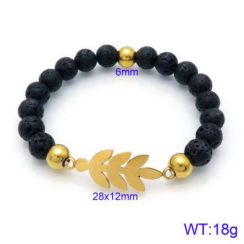 Pulsera onyx hoja oro 14k acero inoxidable 316L