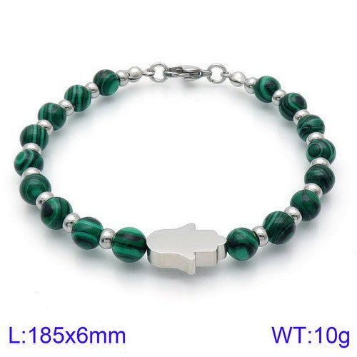 Pulsera jade mano hamsa plateada acero inoxidable 316L