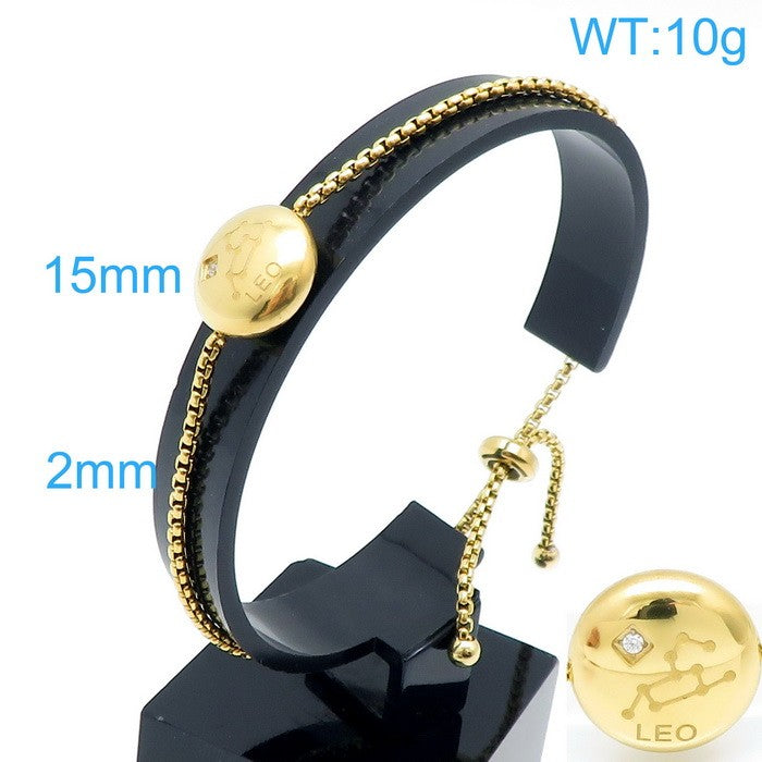 Pulsera signo Leo oro 14k laserado acero inoxidable 316L