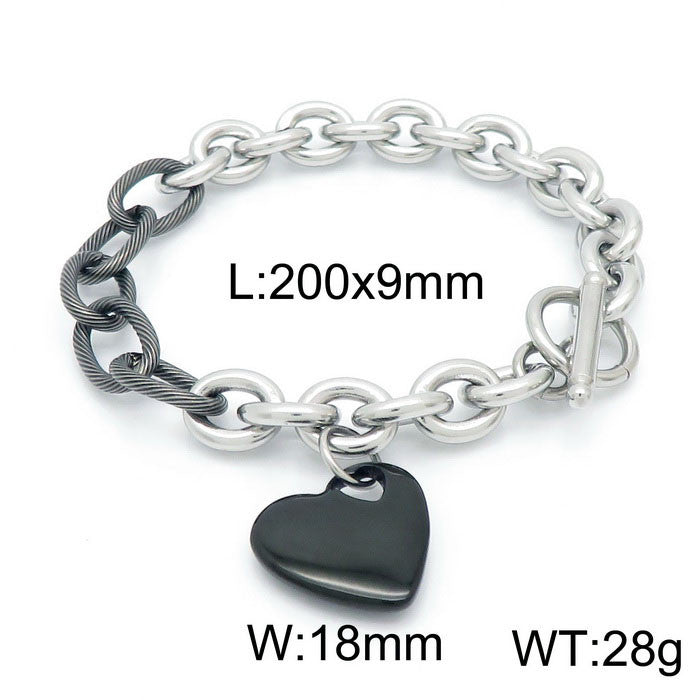 Pulsera plateada/negra corazon acero inoxidable 316L