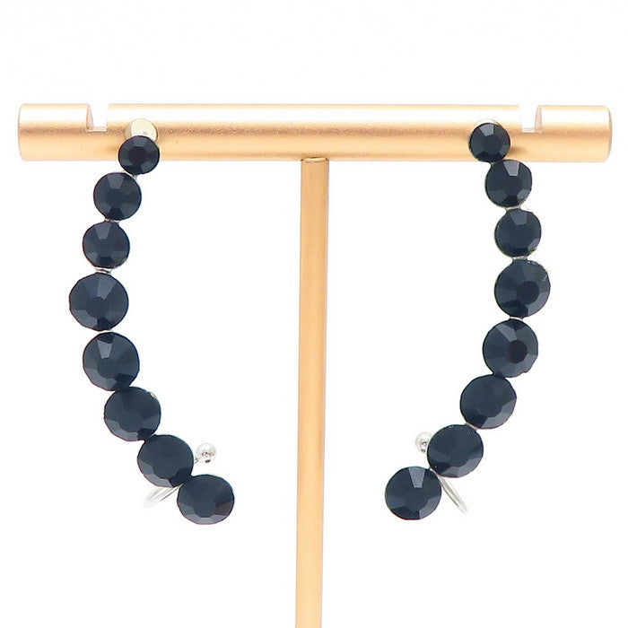 Aretes escaladores bolitas cristales negros acero inoxidable 316L