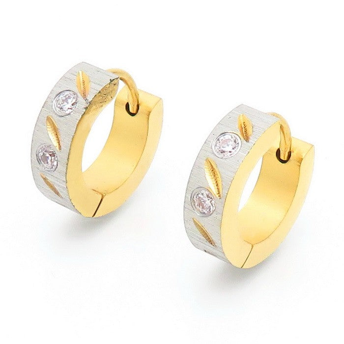 Aretes hugghies plateadas/doradas/cristales blancos acero inoxidable 316L