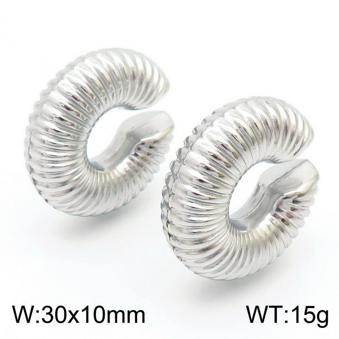 Ear cuffs grandes plateados redondos acero inoxidable 316L