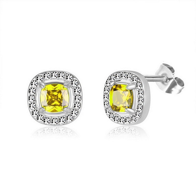 Aretes cuadrados plateados/cristal amarillo acero inoxidable 316L