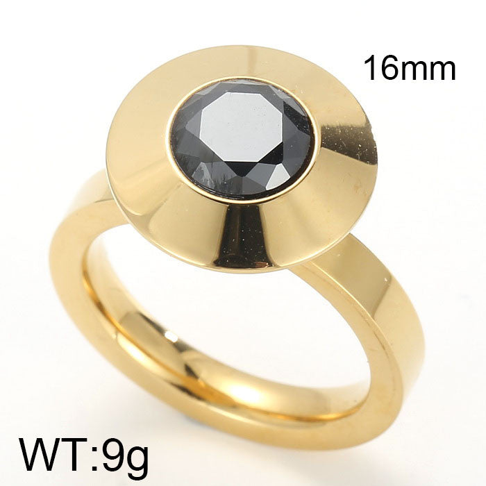 Anillo oro 14K laserado cristal austriaco redondo gris acero inoxidable 316L