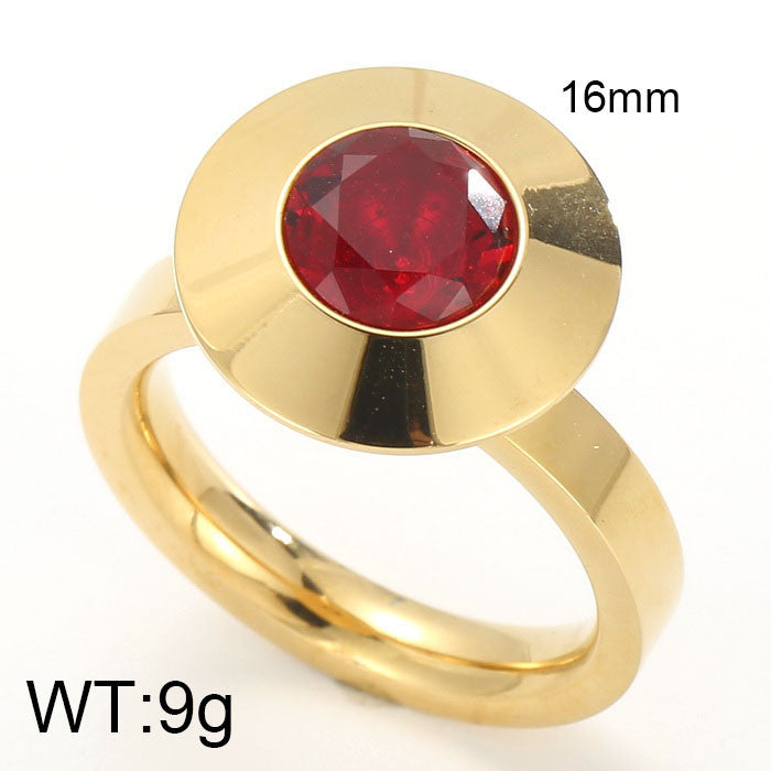 Anillo oro 14K laserado cristal austriaco redondo rojo acero inoxidable 316L