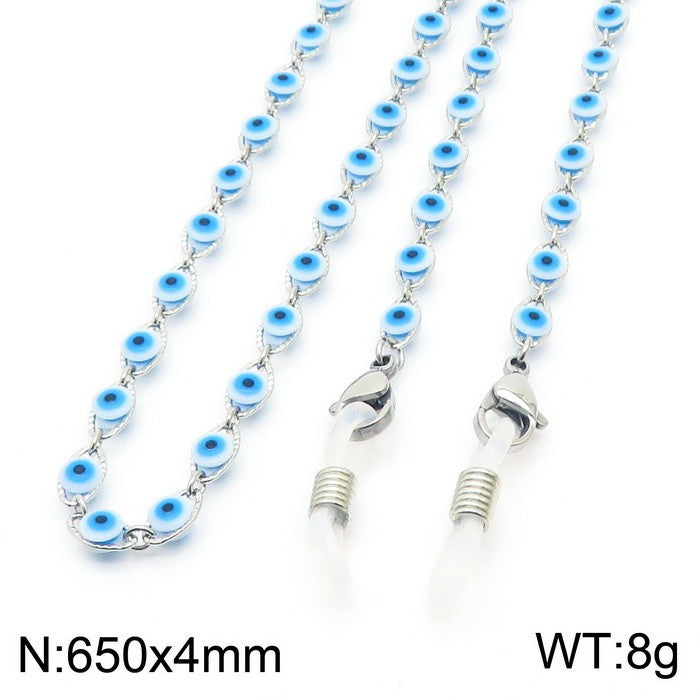 Cadena para lentes ojitos turcos celestes acero inoxidable 316L