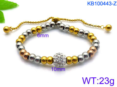 Pulsera tricolor oro 14k laserada con cristales acero inoxidable 316L