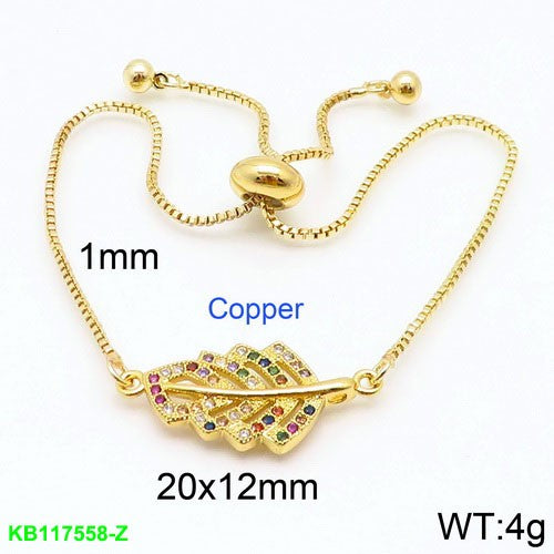 Pulsera cobre de  hoja, oro 14L laminado /cristales