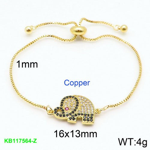 Pulsera cobre de  elefante, oro 14L laminado /cristales
