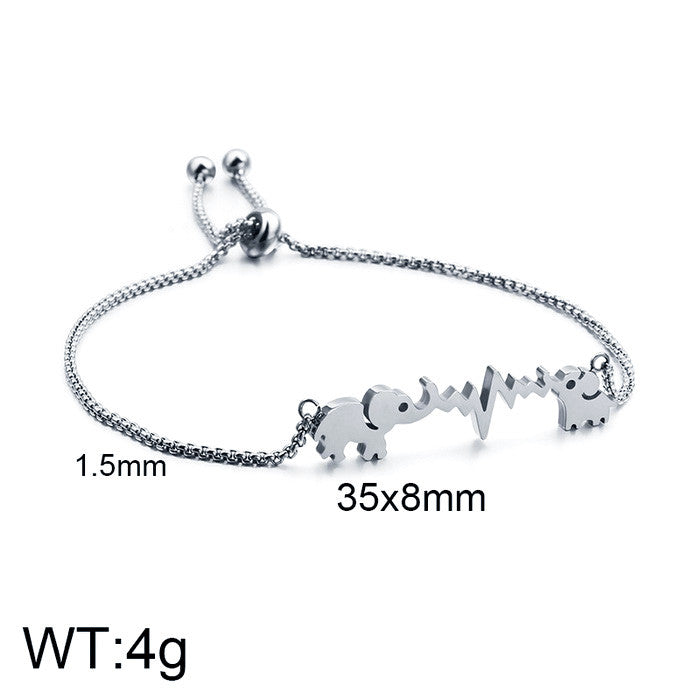Pulsera plateada elefante/ritmo cardiaco acero inoxidable 316 L