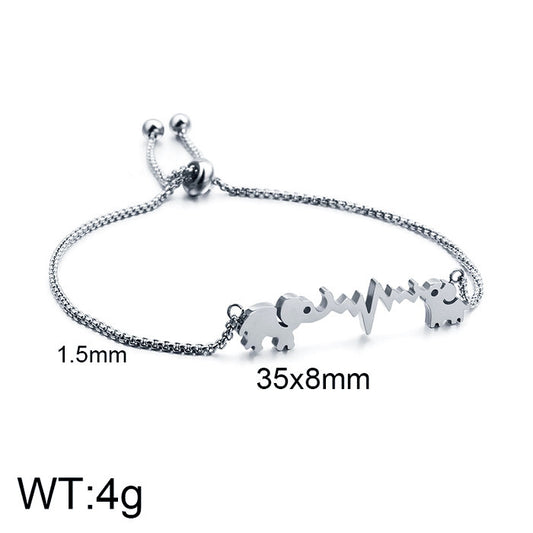 Pulsera plateada elefante/ritmo cardiaco acero inoxidable 316 L