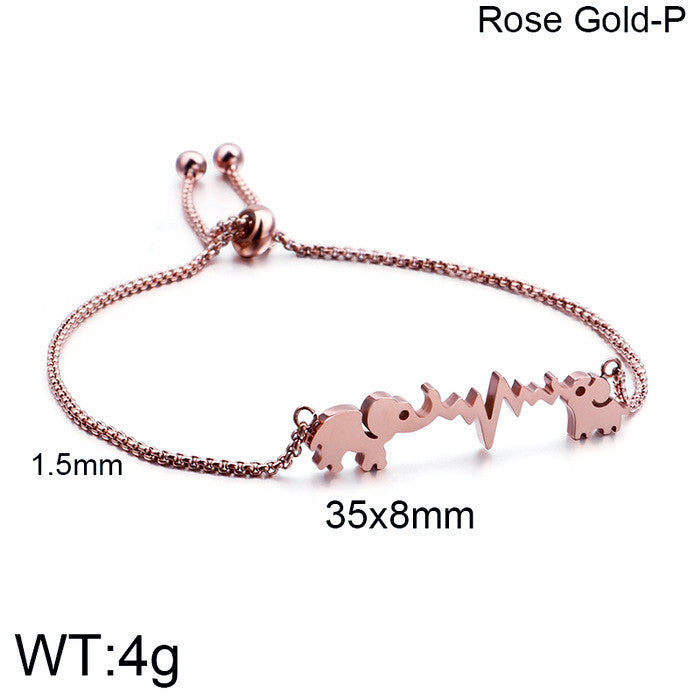 Pulsera rosada 14k elefante/ritmo cardiaco acero inoxidable 316 L
