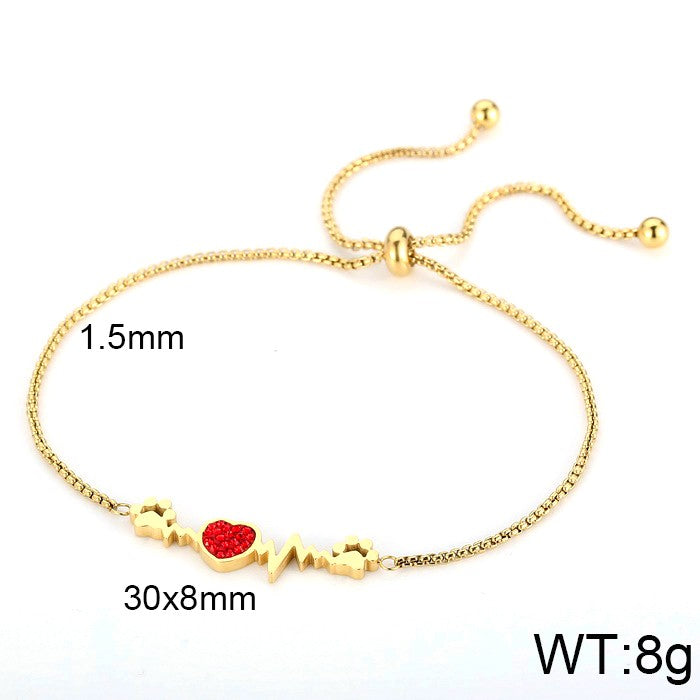 Pulsera dorada 14k huella/ritmo cardiaco cristales acero inoxidable 316 L