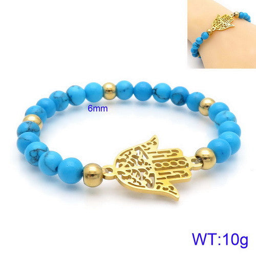 Pulsera turquesas mano hamsa oro 14k acero inoxidable 316L