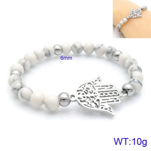 Pulsera howlitas mano hamsa plateada acero inoxidable 316L