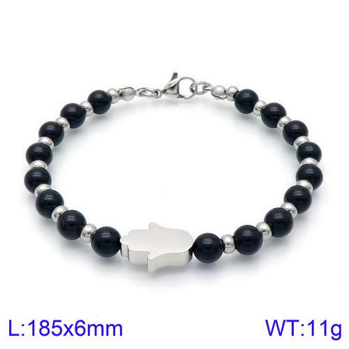 Pulsera onyx mano hamsa plateada acero inoxidable 316L