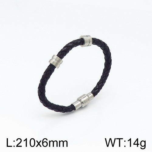 Pulsera cuero negra iman acero inoxidable 316L