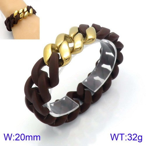 Pulsera poliuretano oro 14K laserado cafe acero inoxidable316L