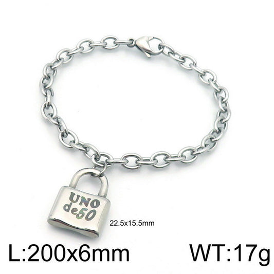 Pulsera Uno Con 50 plateada candado