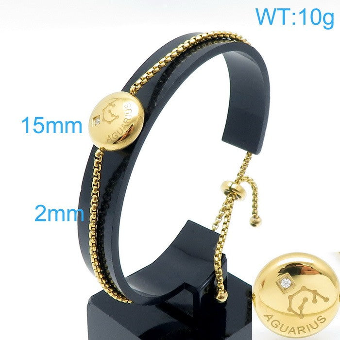 Pulsera signo Acuario oro 14k laserado acero inoxidable 316L