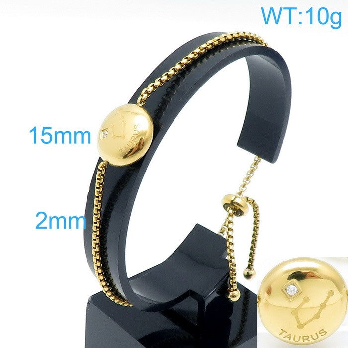 Pulsera signo Tauro oro 14k laserado acero inoxidable 316L