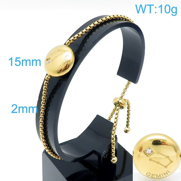 Pulsera signo Geminis oro 14k laserado acero inoxidable 316L