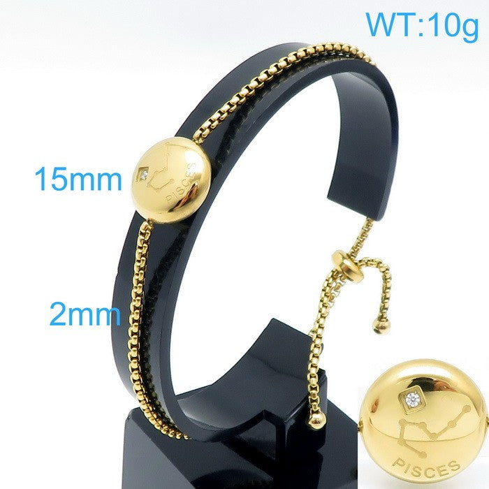 Pulsera signo Piscis oro 14k laserado acero inoxidable 316L