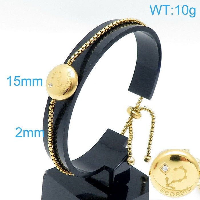 Pulsera signo Escorpion oro 14k laserado acero inoxidable 316L