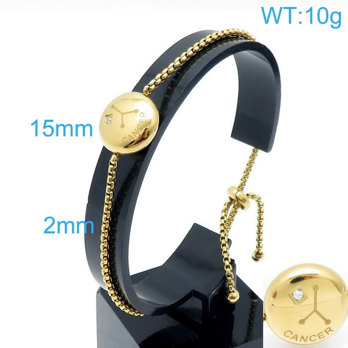 Pulsera signo Cancer oro 14k laserado acero inoxidable 316L