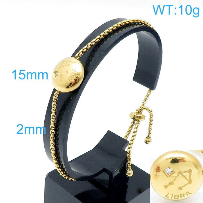 Pulsera signo Libra oro 14k laserado acero inoxidable 316L