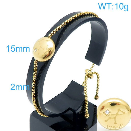 Pulsera signo Sagitario oro 14k laserado acero inoxidable 316L