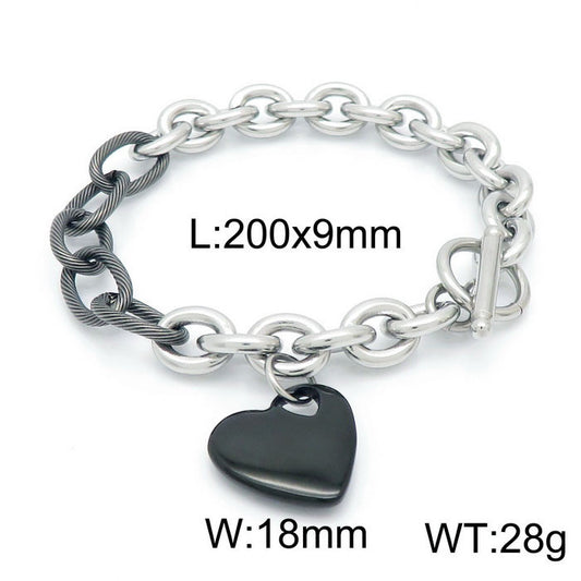 Pulsera plateada/negra corazon acero inoxidable 316L