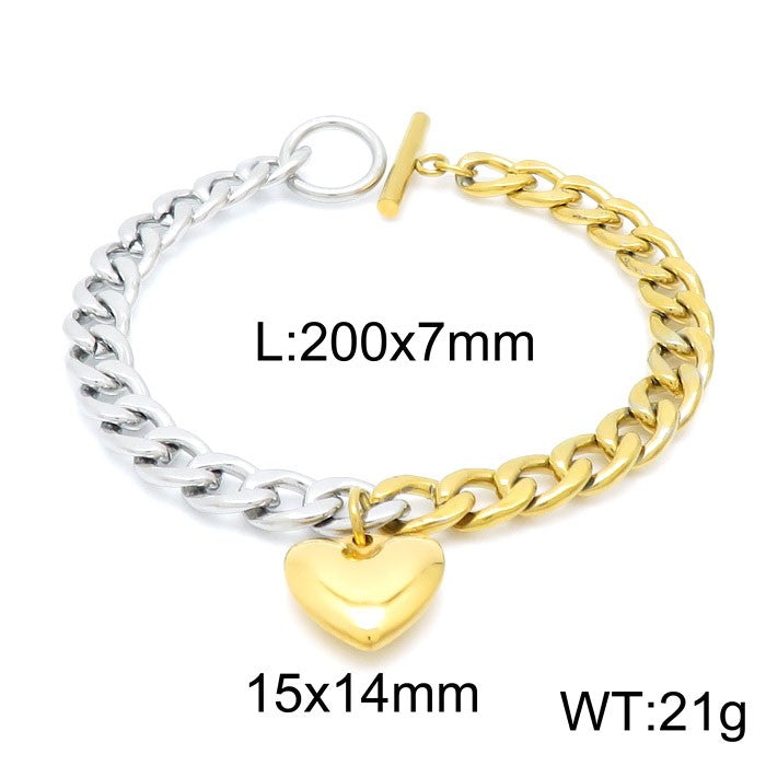 Pulsera plateada/dorada oro 14K corazon acero inoxidable 316L