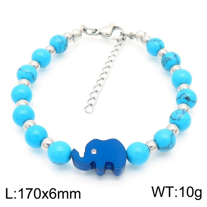 Pulsera turquesas elefante plateado acero inoxidable 316L