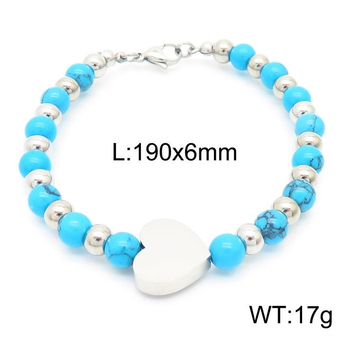 Pulsera turquesas corazon plateado acero inoxidable 316L