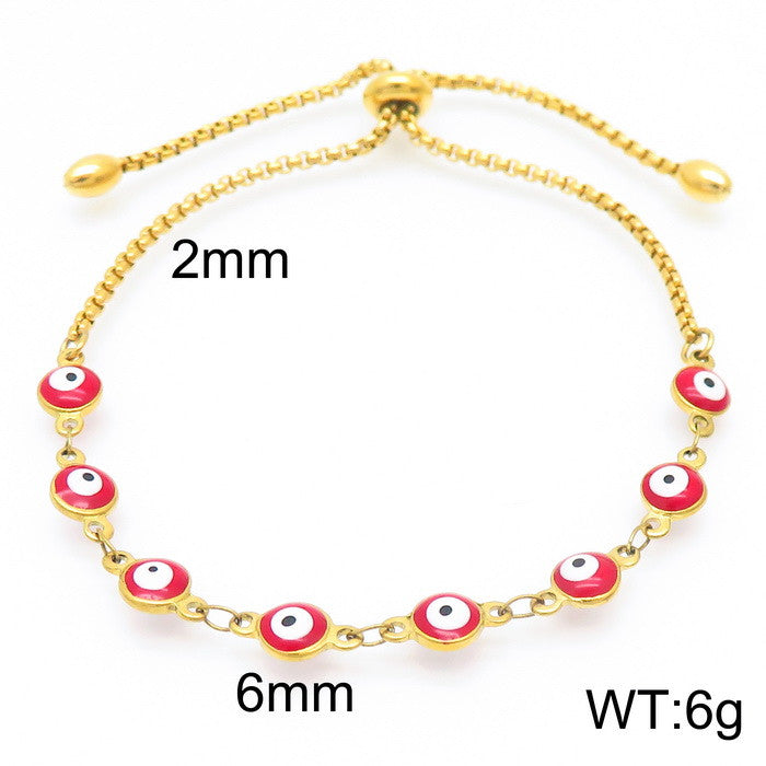 Pulsera ojitos turcos rojos oro 14K laserado acero inoxidable 316L