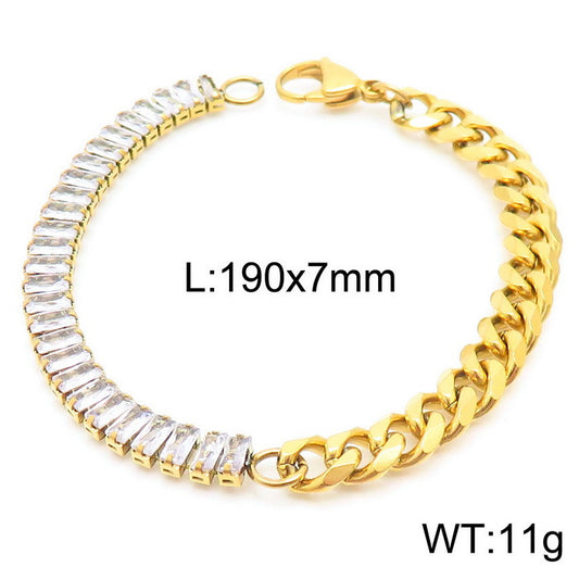 Pulsera cristales combinada oro 14K laserada acero inoxidable 316L