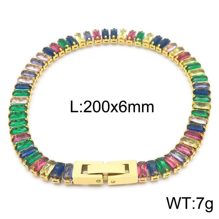 Pulsera cristales colores baguettes oro 14K laserada acero inoxidable 316L