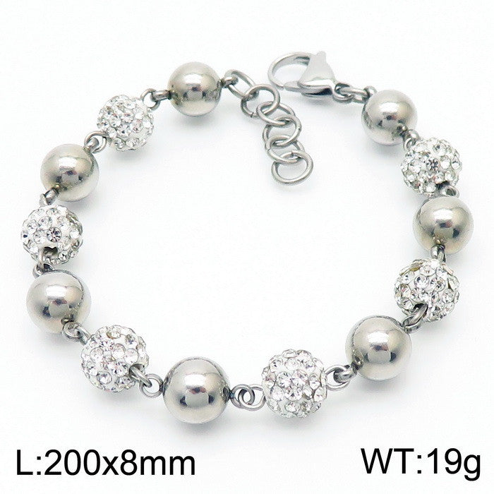 Pulsera bolitas cristales/plateada acero inoxidable 316L