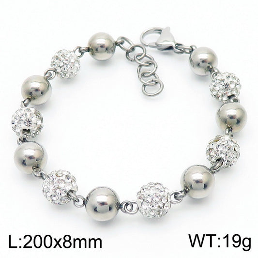Pulsera bolitas cristales/plateada acero inoxidable 316L