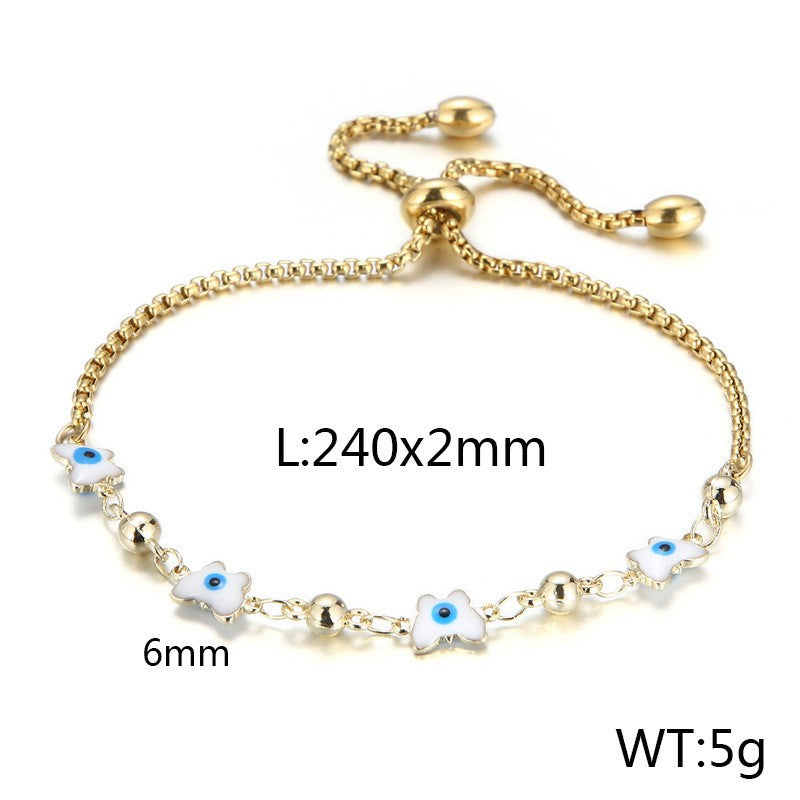 Pulsera ojitos turcos oro 14K laserada acero inoxidable 316L