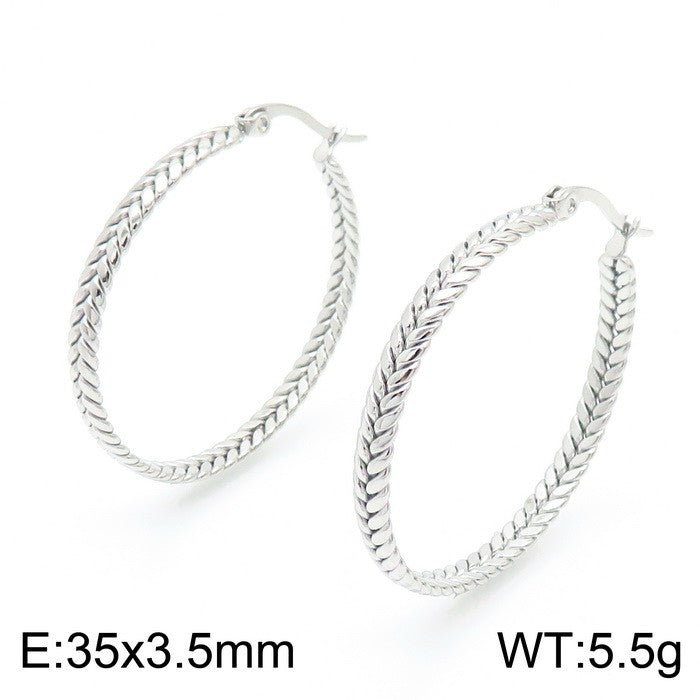 Argollas medianas trenza plateadas acero inoxidable 316L