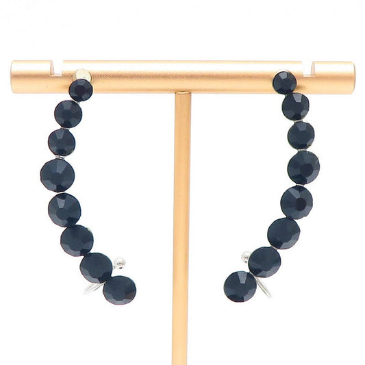 Aretes escaladores bolitas cristales negros acero inoxidable 316L