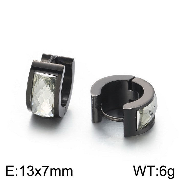 Aretes hugghies negros/cristales blancos acero inoxidable 316L