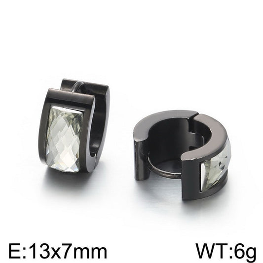 Aretes hugghies negros/cristales blancos acero inoxidable 316L