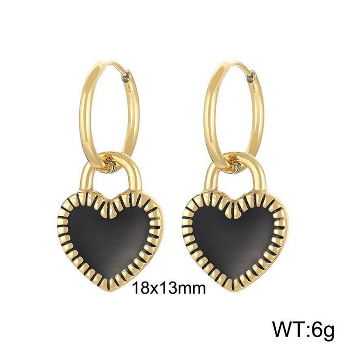 Aretes corazones negros oro 14K laserado acero inoxidable 316L