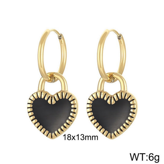 Aretes corazones negros oro 14K laserado acero inoxidable 316L