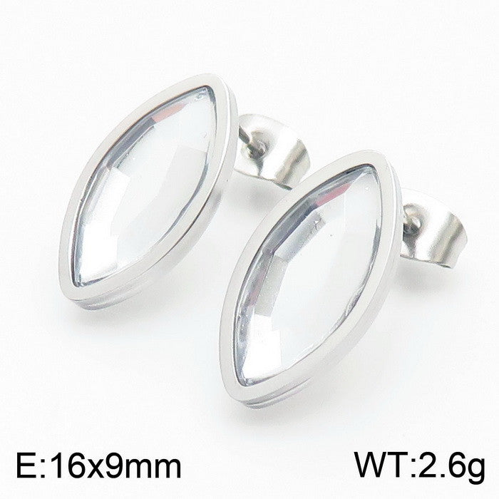 Aretes rombo plateados/cristal blanco acero inoxidable 316L