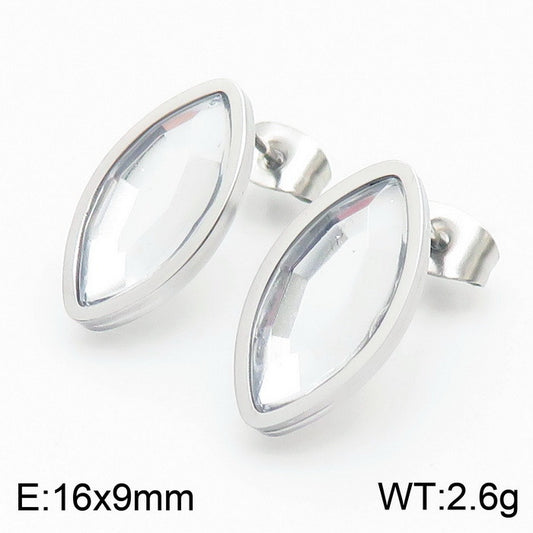 Aretes rombo plateados/cristal blanco acero inoxidable 316L